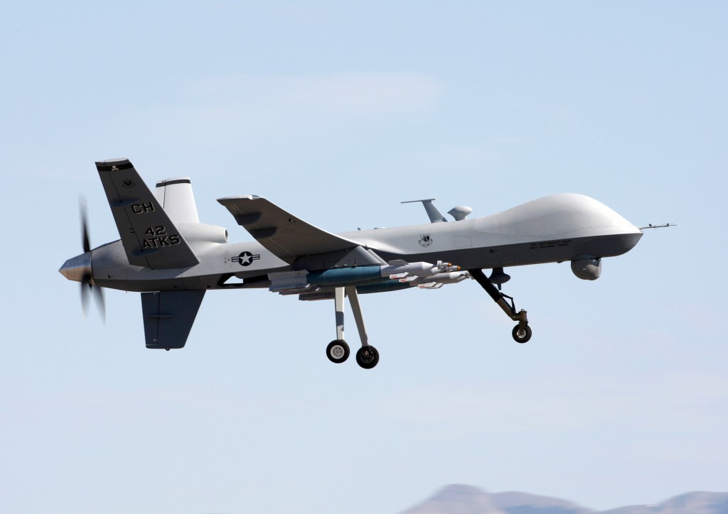 A MQ-9 Reaper flies above Creech Air Force Base, Nev., during a local training mission June 9, 2009. The 42nd Attack Squadron at Creech AFB operates the MQ-9. (U.S. Air Force photo/Paul Ridgeway)
